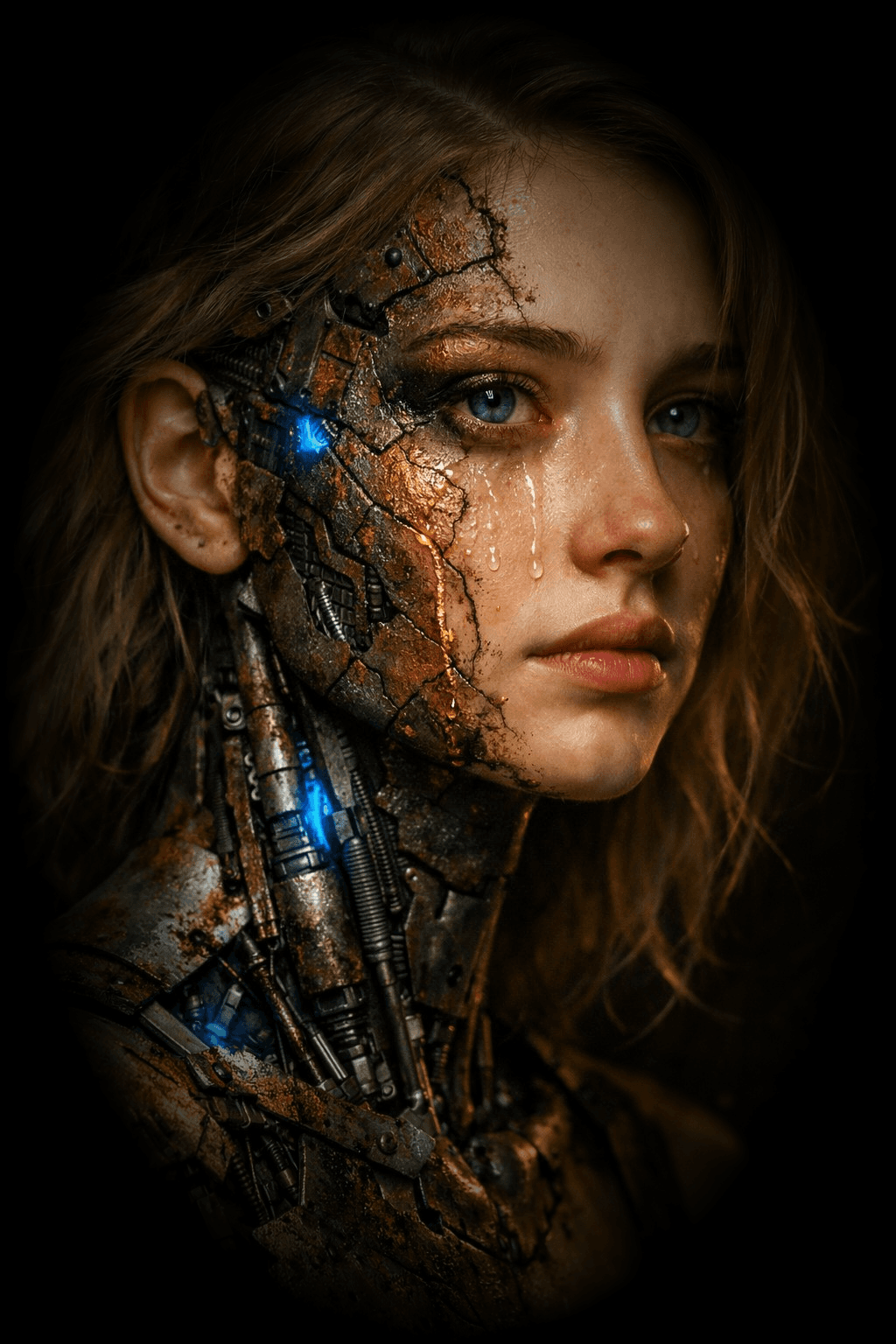 ANIMA — half-human, half-cyborg face